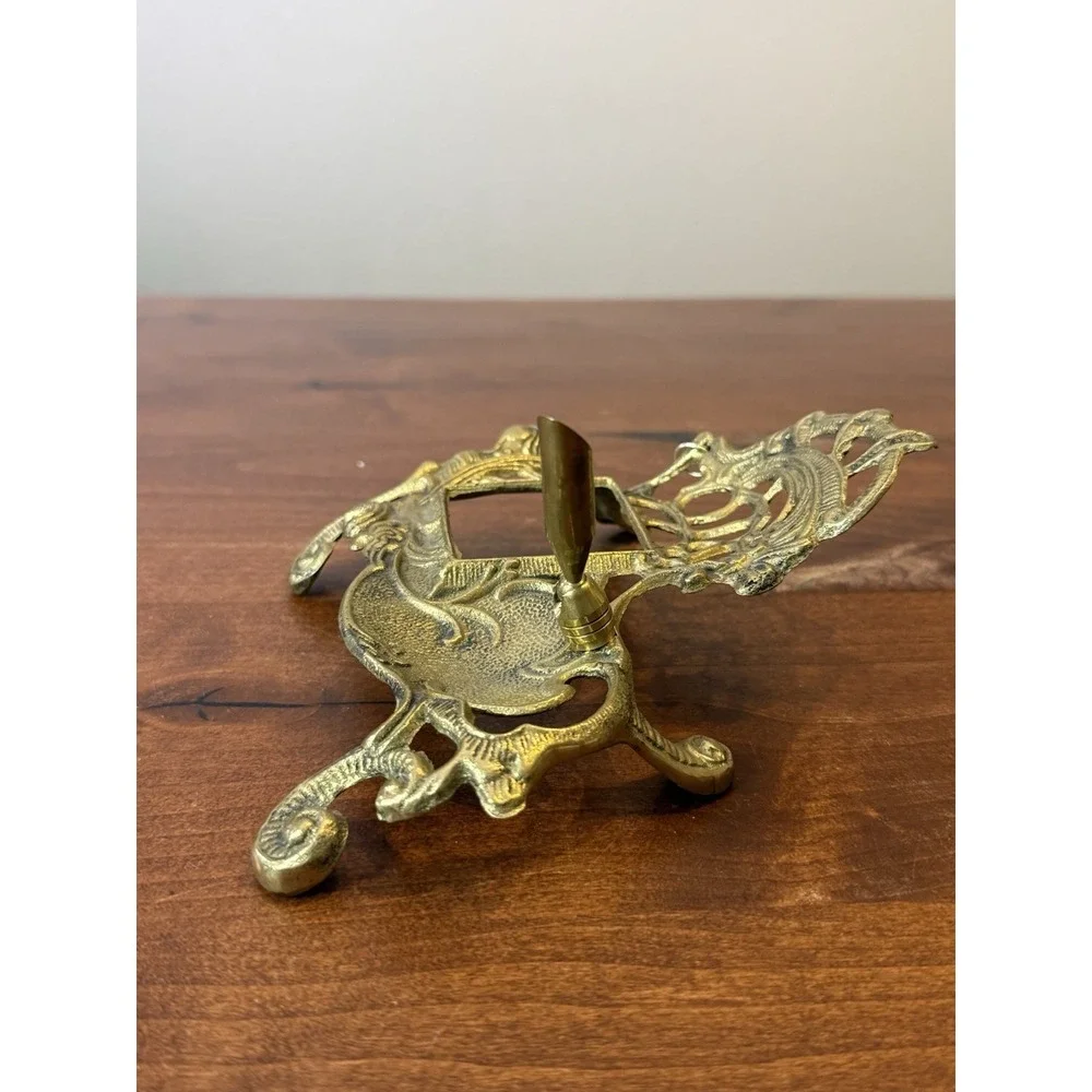 Vintage Ornate Solid Brass Art Nouveau Style Pen holder Ink Well 7 X 7.5